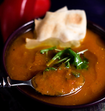 Roasted Spanish Pumpkin and red pepper soup 